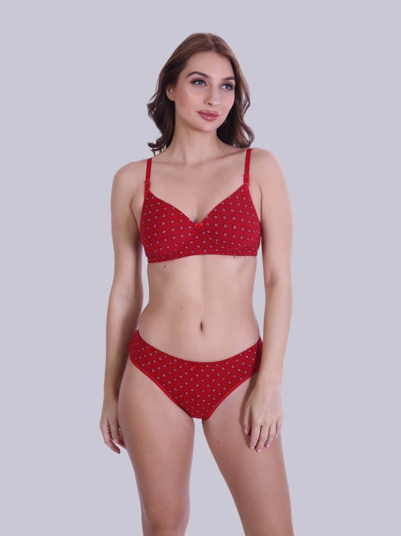 Print Perfection Padded Full Coverage Bra And Panty Set In Red - Bold And Bae Fashion